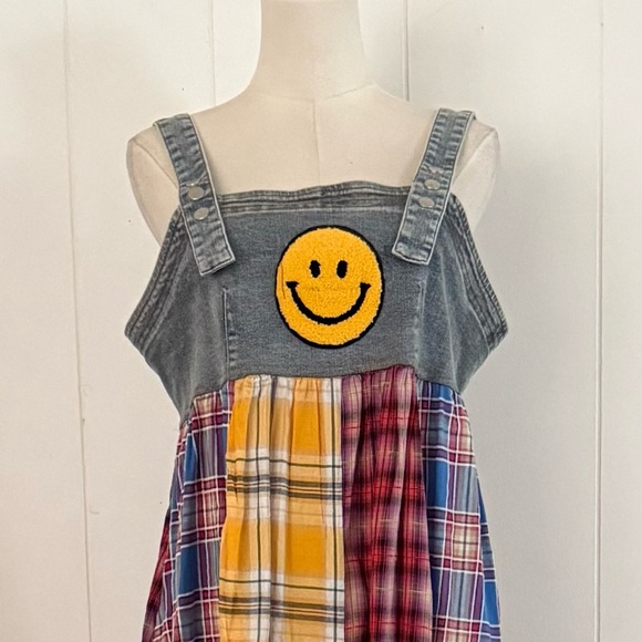 Dressed in Lala Walking On Sunshine Overall Dress NWT Size XL Plaid Panel Denim - Picture 15 of 15